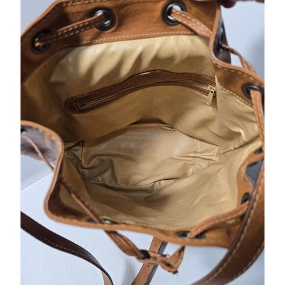 Vintage Pelletteria SPIGOLA Italy Crossbody Drawstring Cognac Leather Bag Purse - Picture 8 of 13